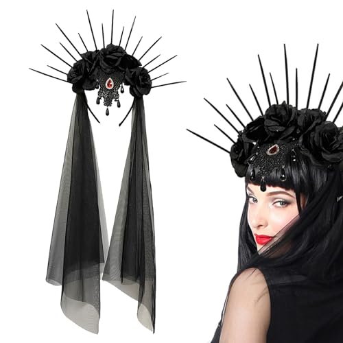 Halloween-Hochzeitsschleier, Gothic Schwarzer Hochzeitsschleier, Schwarzes Schleier-Stirnband für Mädchen und Frauen für Halloween, Brautparty, Party-Cosplay, Brautschleier, Haarschmuck Ristyur von Ristyur