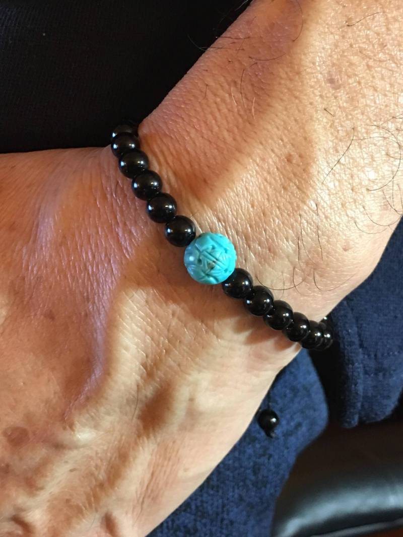 Echtes Türkis Und Onyx | Black Agate Armband, Original Carved Turquoise & Perlen Adjustable Black Cord Armband Echtes Türkis Und Onyx | Black Agate Armband, Original Carved Turquoise & Perlen Adjustable Black Cord Armband von RitaCollection