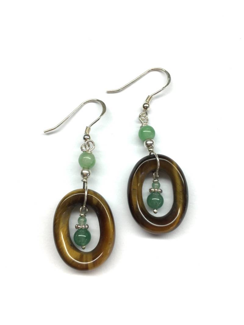 Gelbe Tiger Auge Ohrringe, Jade Geschnitzt Eitern Natürlichen Stein, Grüne Perle, Aventurin Perle Sterling Silber Ohrringe von RitaCollection