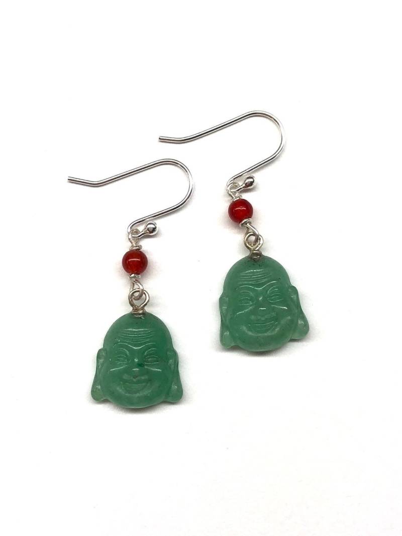 Grüne Aventurin Ohrringe, Buddha Lächelnde Carved Grün Laughing 925 Sterling Silber Ohrringe von RitaCollection