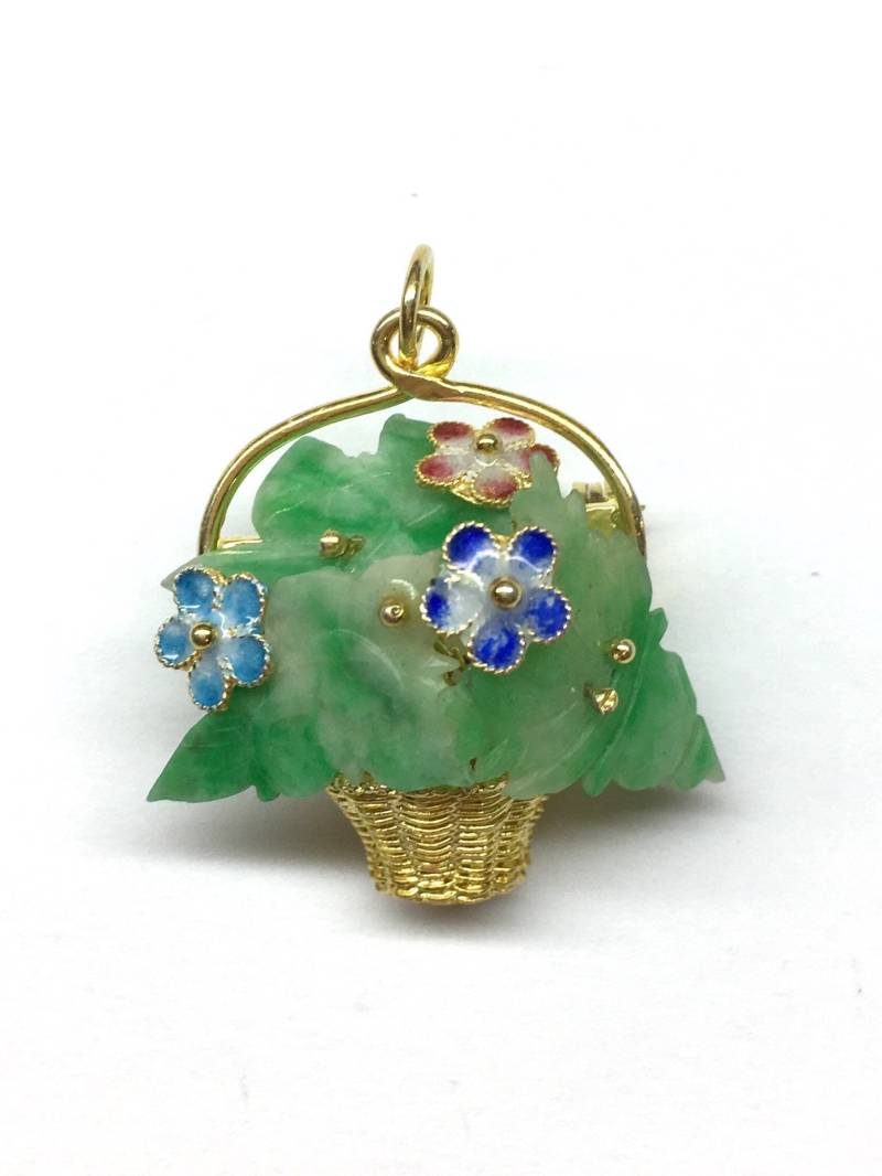 Jade Korb Anhänger Und Brosche, Antike Geschnitzte in Blumenkorb Vergoldet Sterling Silber Brosche Jade Korb Anhänger Und Brosche, Antike Geschnitzte in Blumenkorb Vergoldet Sterling Silber Brosche von RitaCollection