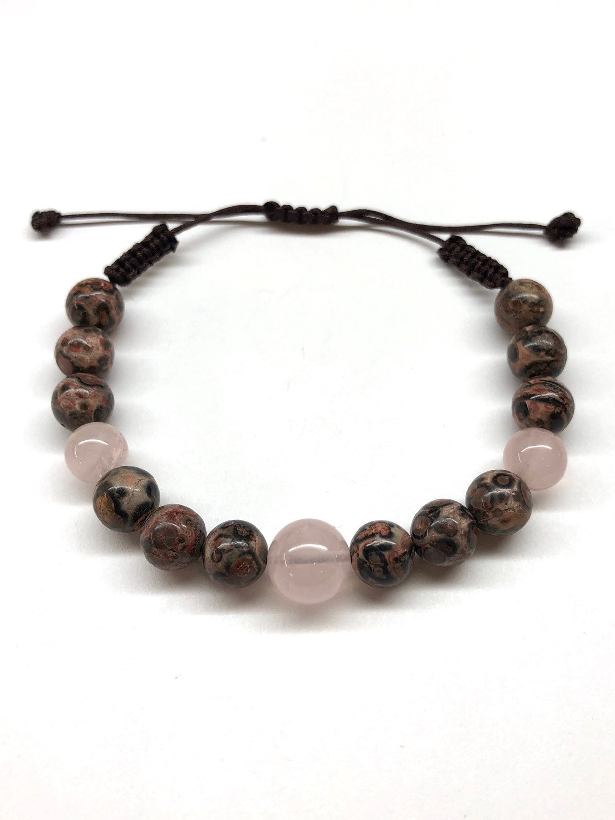 Leopardenhaut Jaspis Armband Armband, Rosenquarz Unisex, Männer, Frauen Liebesarmband, Verstellbares Braunes Kordelarmband von RitaCollection