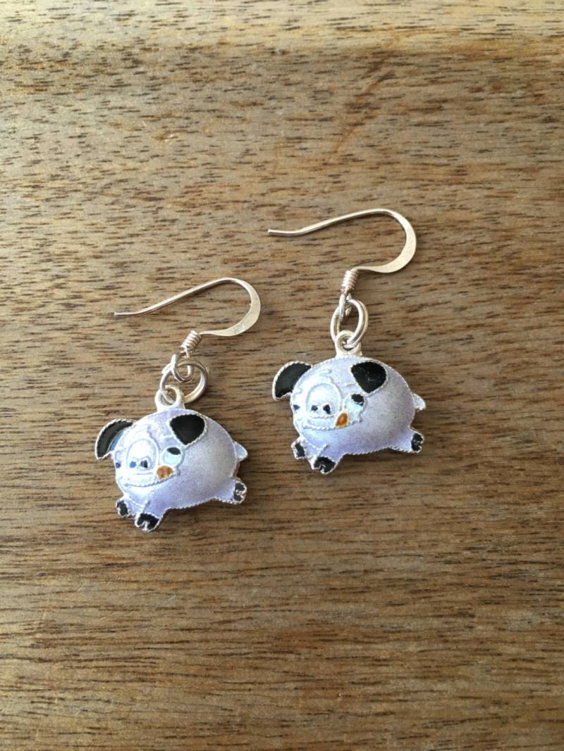 Silber Emaille Ohrringe, Schwein 925 Sterling Doppelseitig Mit Piggy Ohrringe von RitaCollection