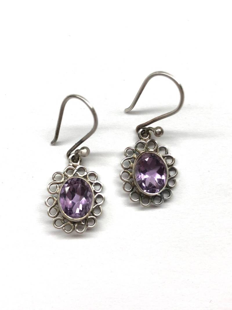 Vintage Amethyst Ohrringe, Echte Filigrane Ovale 925 Sterling Silber Ohrringe von RitaCollection