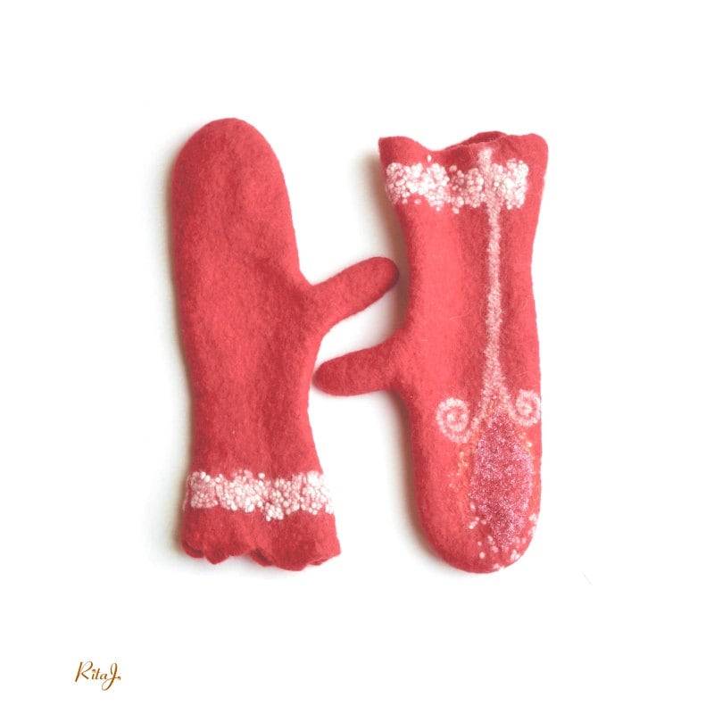Gefilzte Handschuhe Rot - Merinowolle Für Frauen Auf Bestellung von RitaJFelt