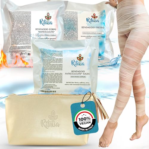 Ritalia® DRAINAGEN WICKEL GEGEN CELLULITE 3x2 drainierende für Beine KÜHLEFFEKT tonisierende entspannende Wirkung natürlichen Inhaltsstoffen Starker straffender Anti-Cellulite-Wickel Geschenk Frauen von Ritalia