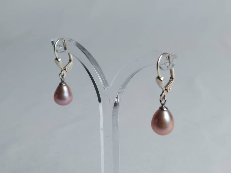 Edle Ohrhänger Aus 925Er Silber Mit Klappbrisuren Und 10 Mm Langen Süßwasserzucht Perlen in Tropfenform, Sterlingsilber Edle Ohrhänger Aus 925Er Silber Mit Klappbrisuren Und 10 Mm Langen Süßwasserzucht Perlen in Tropfenform, Sterlingsilber von RitasPerlenwelt