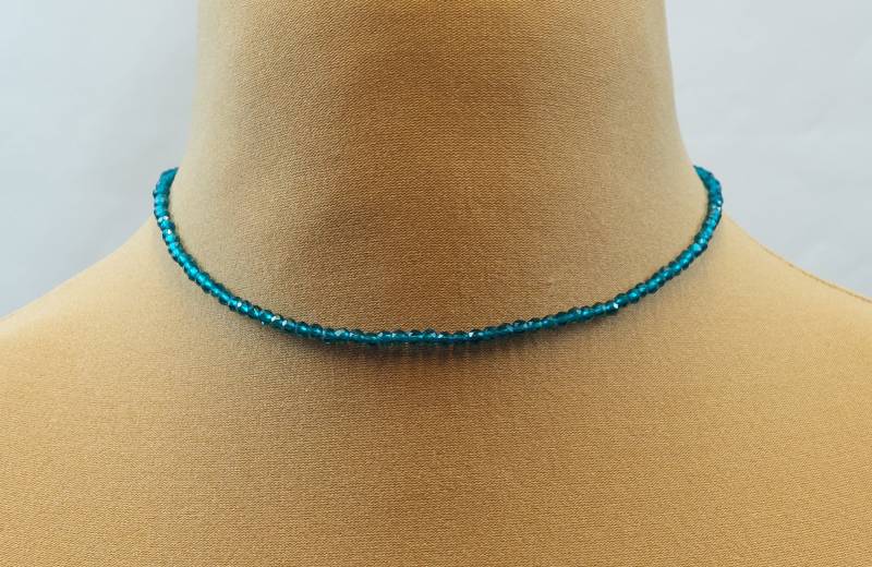 Halskette Mit Facettiertem Meeresblauem Spinell, Größe 3 Mm, Und Einem Karabinerverschluss Verlängerungskette, 38 - 42, 5 cm, Vergoldet von RitasPerlenwelt