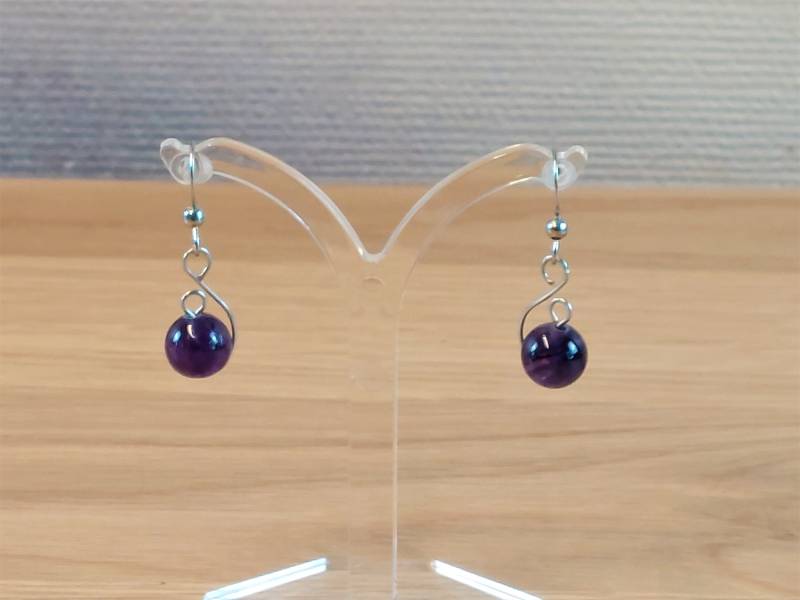 Ohrringe Aus Edelstahl Mit 8 Mm Amethyst Perlen, Edelstein, Handgemachter Schmuck, Geschenkidee Für Sie von RitasPerlenwelt