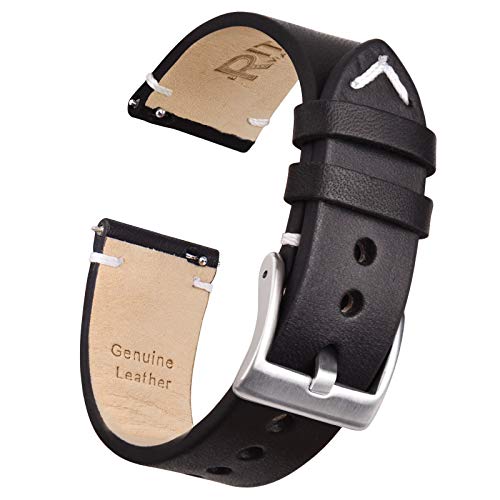 Ritche Uhrenarmband aus Leder mit Schnellverschluss, 18 mm, 20 mm, 22 mm, echtes Uhrenarmband für Damen und Herren, schwarz / silber, 20MM Ritche Uhrenarmband aus Leder mit Schnellverschluss, 18 mm, 20 mm, 22 mm, echtes Uhrenarmband für Damen und Herren, schwarz / silber, 20MM von Ritche