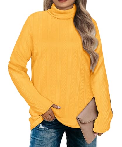 RITERA Damen-Oberteil, Zopfstrickpullover, lässig, langärmelig, leicht, Pullover in Übergröße XL - 5XL, B-gelb, 5XL Große Größen von Ritera
