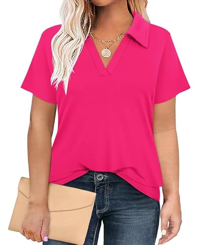 RITERA Oberteil in Übergröße für Damen, kurzärmelig, Rundhalsausschnitt, Tunika, lässig, Sommer, Blusen, T-Shirt, Größe XL - 5XL, A3976-hot Pink, 3X-Groß von Ritera