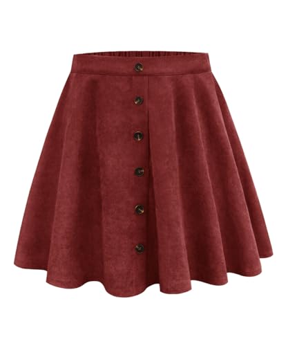 RITERA Plus Size Basic Versatile Stretchy Elastic Waist Flared Casual Mini Skater Rock/Pleated Plaid Skirt for Women XL-5XL, 01 - Schokorot, 4X-Groß von Ritera