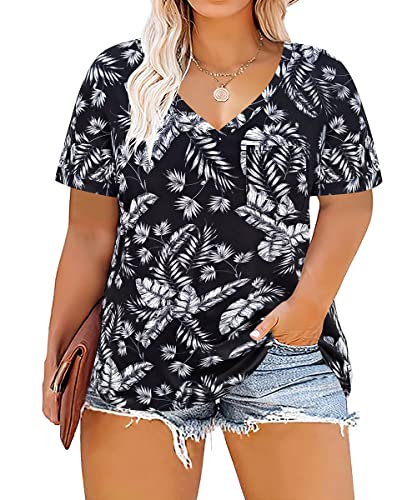 RITERA Übergröße Oberteile für Frauen Kurzarm Shirts V Ausschnitt Tuniken Tops Casual Sommer T-Shirt Blusen XL-5XL, A8e-floral 2, 5X-Groß RITERA Übergröße Oberteile für Frauen Kurzarm Shirts V Ausschnitt Tuniken Tops Casual Sommer T-Shirt Blusen XL-5XL, A8e-floral 2, 5X-Groß von Ritera