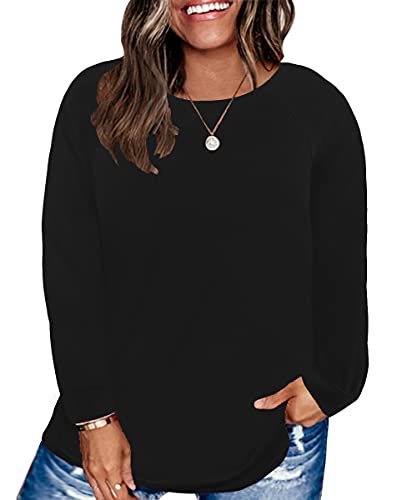 Ritera Damen Große Größen Sweatshirts Pullover Basic-Shirt Übergrößen Casual Shirt Langarm Tunika Plus Size Langarmshirt Top Rundhalsausschnitt Lose Herbst Winter Blusen Schwarz 3XL 46 Oberteile von Ritera