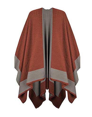 Ritera Damen Poncho Schal Cashmere Feeling Strick Decke Cape Cardigan für Frauen Retro Cardigans Pullover Umhängetuch im Winter Geschenk für Mutter Wrap Grau und Rot von Ritera