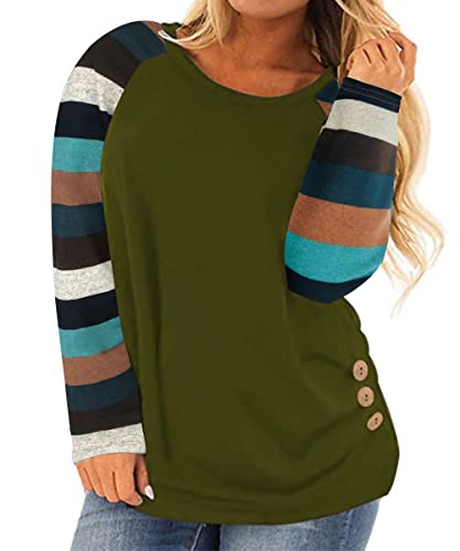 Ritera Damen Plus Size Raglan Shirt für Frauen Große Größen Langarm Grün Farbblock Leichtes Sweatshirt Weiche Tunika Lässige Tops Herbst T-Shirt Für Damen 5XL 50 von Ritera