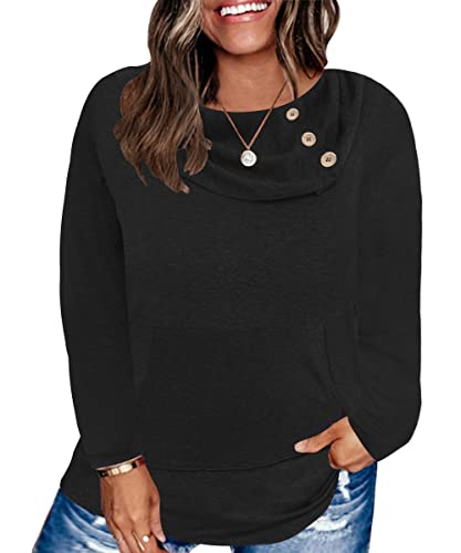 Ritera Oversized Große Größen Langarm Raglan Tops für Frauen Rundhalsausschnitt Schwarz Farbblock Henley Plus Size Shirt mit Knopf Loose Fit Damenbluse XL 42 von Ritera