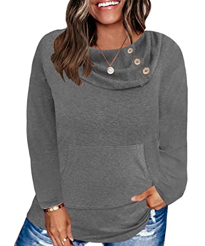 Ritera Plus Size Sweatshirt für Damen Raglan Colour Block Tops Grau Rundhals Mit Knopf Langarm Henley Shirt Baggy Lose Große Größen Tunika 4XL 48 von Ritera