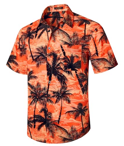 Rithern Hawaii Hemd Herren Kurzarm Orange Hawaiihemd Sommer Funky Strand Party Urlaubs Shirt Hawaii-Hemd Mint Vordertasche 4XL von Rithern