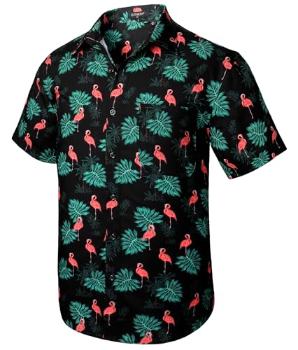 Rithern Hawaii Hemd Männer Flamingo Hemd Schwarz Kurzarm Freizeithemden Sommer Funky Haweihemd für Urlaubs Strand mit Fronttasche 4XL Rithern Hawaii Hemd Männer Flamingo Hemd Schwarz Kurzarm Freizeithemden Sommer Funky Haweihemd für Urlaubs Strand mit Fronttasche 4XL von Rithern
