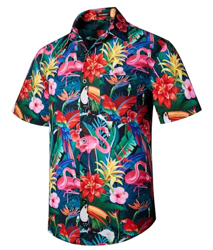 Rithern Hawaii Hemd Männer Kurzarm Strand Aloha Hawaiihemden Funky Herren für Sommer Button Down Hemd Freizeithemd Mehrfarbig 3XL von Rithern