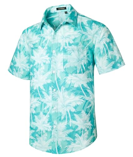 Rithern Hawaiihemd Herren Kurzarm Sommer Funky Hawaii Hemden Bedruckter Strandhemd Freizeithemden für Männer mit Vordertasche Blau & Weiß S von Rithern