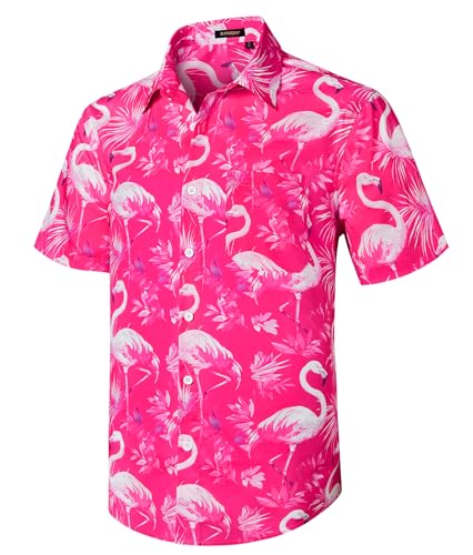 Rithern Herren Funky Hawaiihemd Flamingo Hawaii Hemd Kurzarm Sommer Shirt Casual Urlaub Aloha Männer Hemd Strand Tropisches Party Rose M von Rithern