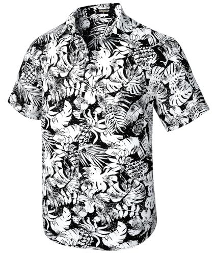 Rithern Hawaii Hemd Herren Kurzarm Funky Hawaihemd Freizeithemden für Herren Sommer Strand Surf Hawaii Hemden mit Vordertasche Schwarz & Weiß 2XL von Rithern