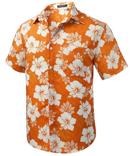Rithern Orange Hawaii Hemd Männer Kurzarm Blumen Hemd Herren Sommer Bedruckter Funky Freizeithemden für Männer Strand Party 4XL von Rithern
