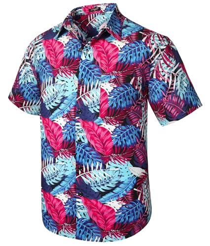 Rithern hawaiihemd Herren Funky Hawaii Hemd Blau Kurzarm Bedruckter Sommer Palmen Hemd Freizeithemden mit Fronttasche für Strand Urlaubs S von Rithern
