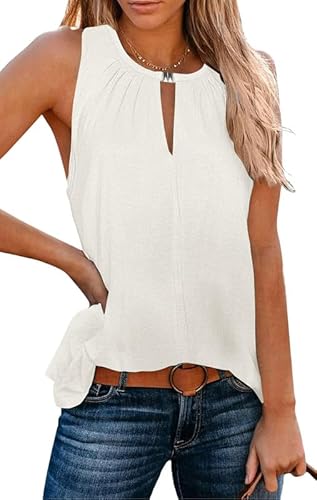 Ritiriko Damen V-Ausschnitt Tank Top Brustausschnitt Basic Elegantes Ärmelloses Shirt Lässig Leicht und Luftig Sommer Tank Beige-XL von Ritiriko