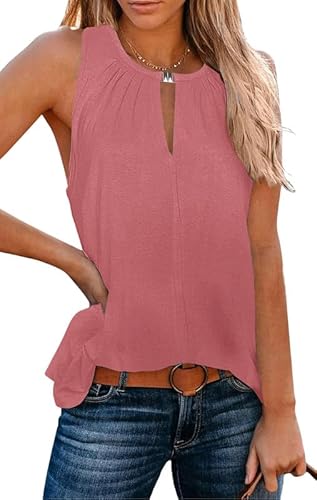 Ritiriko Damen V-Ausschnitt Tank Top Brustausschnitt Basic Elegantes Ärmelloses Shirt Lässig Leicht und Luftig Sommer Tank Top Pink-2XL von Ritiriko