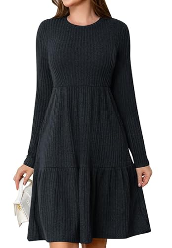 Ritiriko Damenkleider Mode Strickpullover Leichtes Crewneck Langarmleid Mit Taschenwinter Dunkelgrau M von Ritiriko