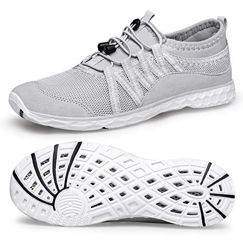 Ritiriko Herren Water Shoes Aquaschuhe Barfussschuhe Wasserschuhe Surfschuhe Schwimmen Wasser Aqua Meer Strand Schuhe Grau Weiß EU46 von Ritiriko