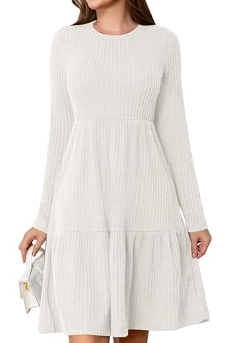 Ritiriko Winter Tunic Pullover Kleid für Damen Mode Strick Crewneck Langarmleid Kleid Casual Lose Saded Babydoll Kleider Weiß L Ritiriko Winter Tunic Pullover Kleid für Damen Mode Strick Crewneck Langarmleid Kleid Casual Lose Saded Babydoll Kleider Weiß L von Ritiriko