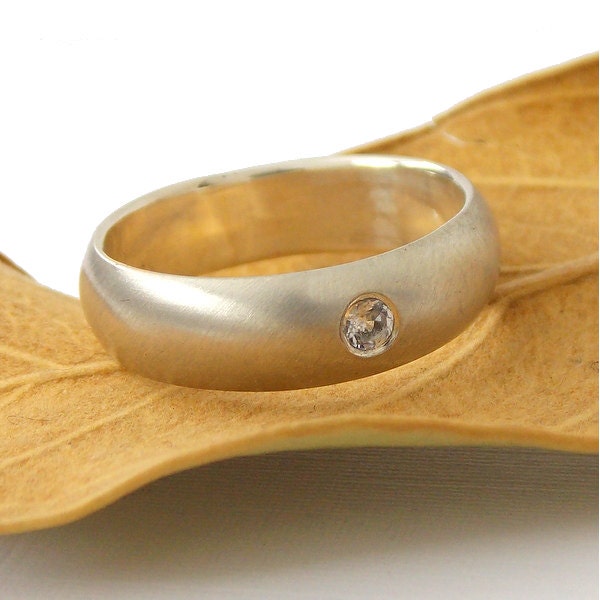 Breiter Band Low Dome Ring Mit Weißem Topas Sterling Silber Ring, Silberring, Breiter Ehering, Herrenring Breiter Band Low Dome Ring Mit Weißem Topas Sterling Silber Ring, Silberring, Breiter Ehering, Herrenring von RitoOriginals
