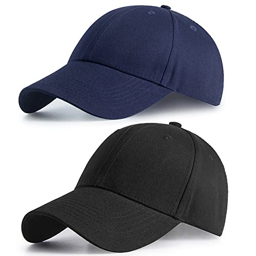 2 Stücke Schirmmütze, Verstellbare Baseballmütze, Einfarbige Baseballkappe, Unisex-Baseballmütze aus Baumwolle, für den Außenbereich (Schwarz, Marineblau) von Ritte