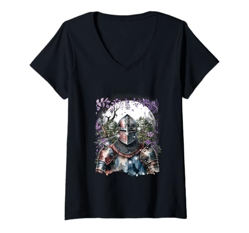 Damen Märchen Mittelalter Ritter Kinder Ritterrüstung Jungen König T-Shirt mit V-Ausschnitt Damen Märchen Mittelalter Ritter Kinder Ritterrüstung Jungen König T-Shirt mit V-Ausschnitt von Ritter Mittelalter Kind