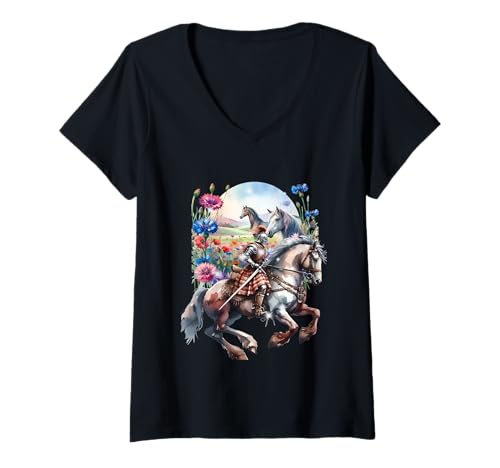 Damen Märchen Ritter Kind Pferde Mädchen Mittelalter Ritterrüstung T-Shirt mit V-Ausschnitt Damen Märchen Ritter Kind Pferde Mädchen Mittelalter Ritterrüstung T-Shirt mit V-Ausschnitt von Ritter Mittelalter Kind