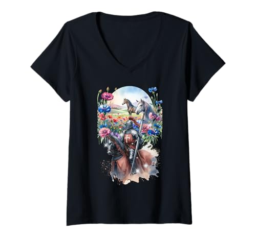 Damen Pferd Pferde Mittelalter Ritter Jungen Ritterrüstung Kinder T-Shirt mit V-Ausschnitt Damen Pferd Pferde Mittelalter Ritter Jungen Ritterrüstung Kinder T-Shirt mit V-Ausschnitt von Ritter Mittelalter Kind