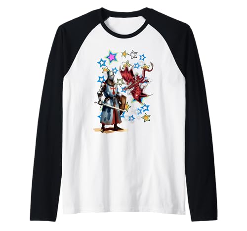 Retro 60er Ritter Kinder Drachen Märchen Mädchen Jungen Raglan von Ritter Mittelalter Kind