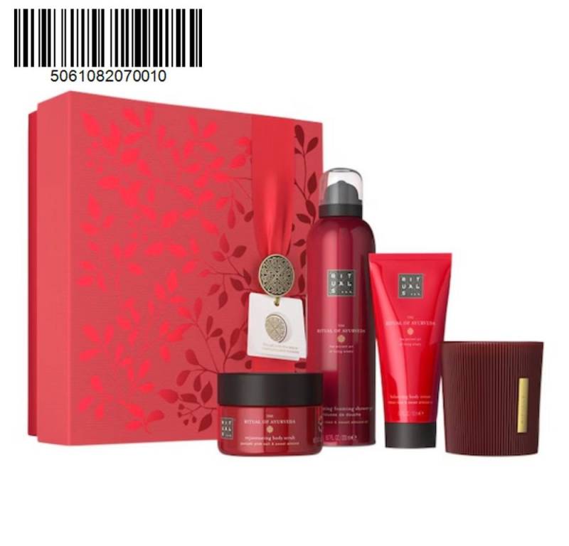 Rituals Pflege-Geschenkbox von Ayurveda M mit Rose und Mandelöl: Creme, Scrub, Duschgel, Kerze von Rituals