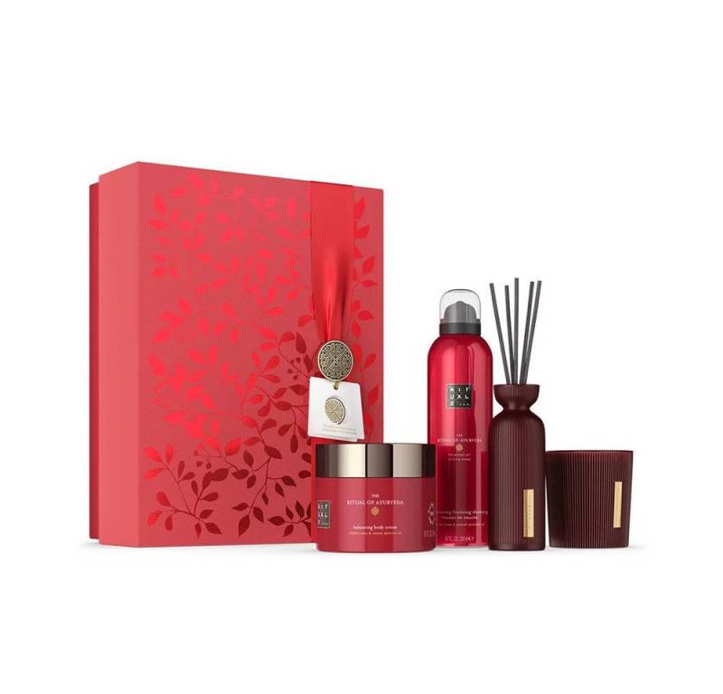 Rituals Pflege-Geschenkset Luxus-Pflegeset Limited Edition Ayurveda Geschenkset L 2025, 4-tlg., 4-teiliges Pflegeset mit Creme, Duschschaum, Kerze & Duftstäbchen von Rituals