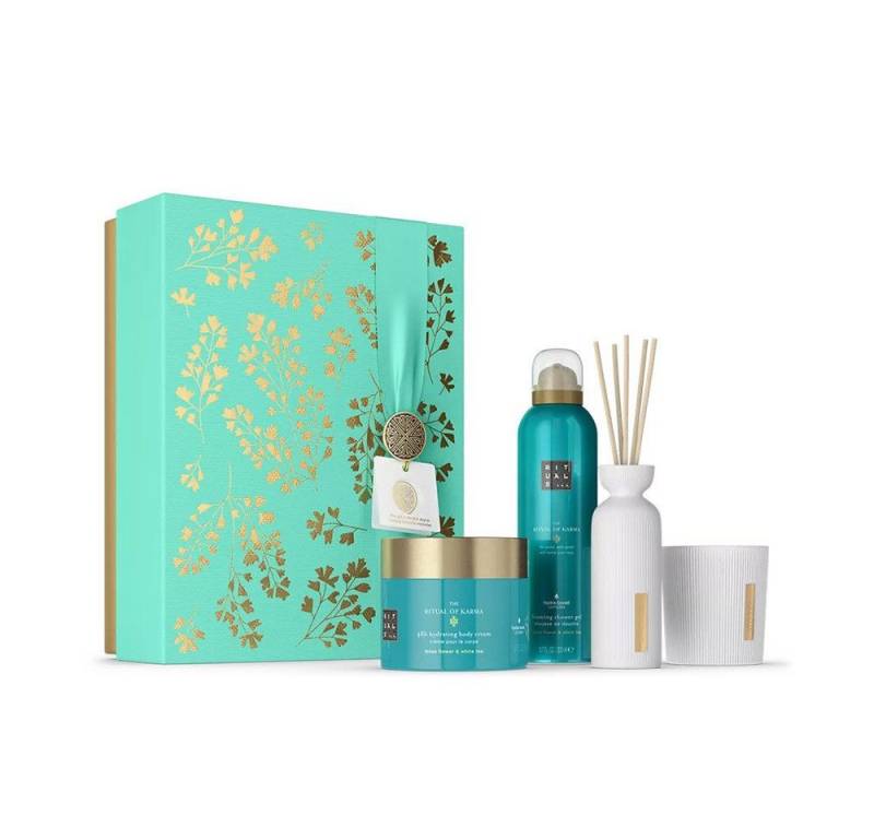Rituals Pflege-Geschenkset Luxus-Pflegeset Limited Edition Geschenkset Karma L 2025, 4-tlg., 4-teiliges Pflegeset mit Duschschaum, Creme, Kerze & Duftstäbchen von Rituals