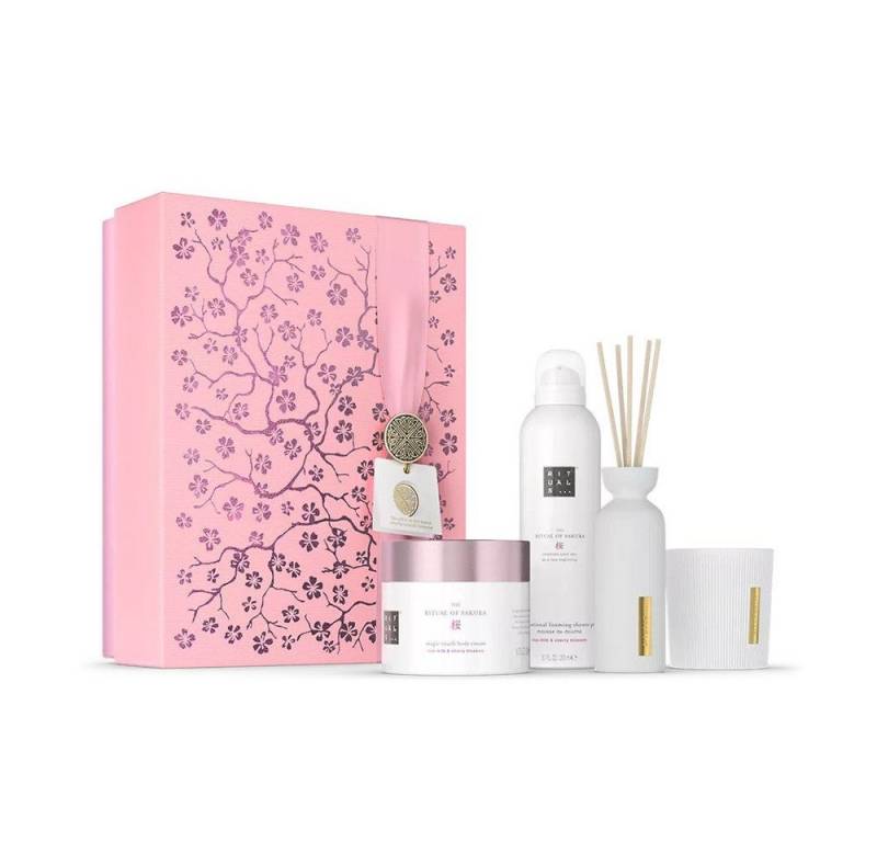 Rituals Pflege-Geschenkset Luxus-Pflegeset Limited Edition Sakura Geschenkset L 2025, 4-tlg., 4-teiliges Pflegeset mit Creme, Duschschaum, Kerze & Duftstäbchen von Rituals