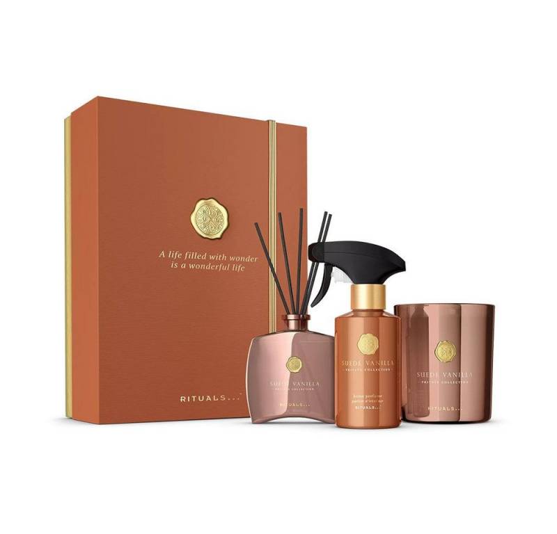 Rituals Pflege-Geschenkset Rituals Private Collection Suede Vanilla Gift Set L 2025, 3-tlg., Duftkerze, Duftstäbchen & Raumduft – Vanille, Kardamom & Patchouli von Rituals