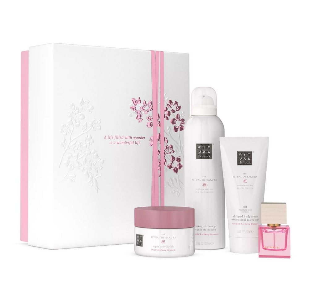 Rituals Pflege-Geschenkset Rituals Sakura Geschenkset M – 4-teilig mit Kirschblüte & Pflege, 4-tlg., Sanft blumiges Sakura Set mit Kirschblüte & Reismilch von Rituals