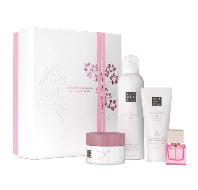 Rituals Pflege-Geschenkset Rituals Sakura Geschenkset M – 4-teilig mit Kirschblüte & Pflege, 4-tlg., Sanft blumiges Sakura Set mit Kirschblüte & Reismilch von Rituals