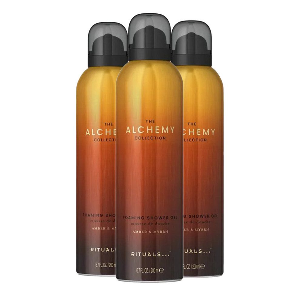 Rituals Pflege-Geschenkset Rituals The Alchemy Collection Foaming Shower Gel 3er Set, 3-tlg., Luxuriöser Duschschaum mit Amber & Rosenholz – 3er Pack von Rituals